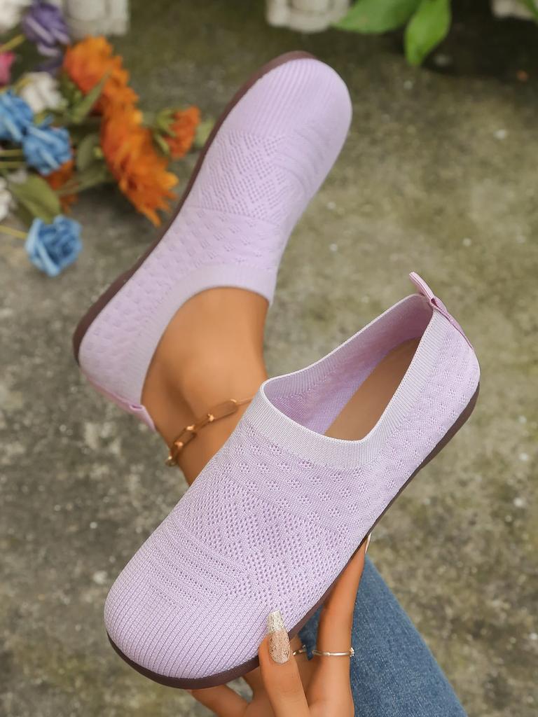 2024 Женские туфли на плоской подошве Летние однотонные вязаные нескользящие туфли на плоской подошве Повседневные дышащие балетки Мягкие женские сетчатые туфли Лоферы