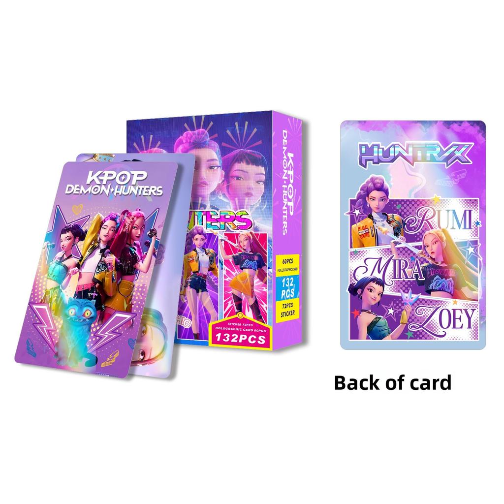 132PCS Kpop Demon Hunters Laser Cards K-Pop Witch Hunt Cartoon Series Accessories 60PCS Lomo Small Cards & 72PCS Stickers