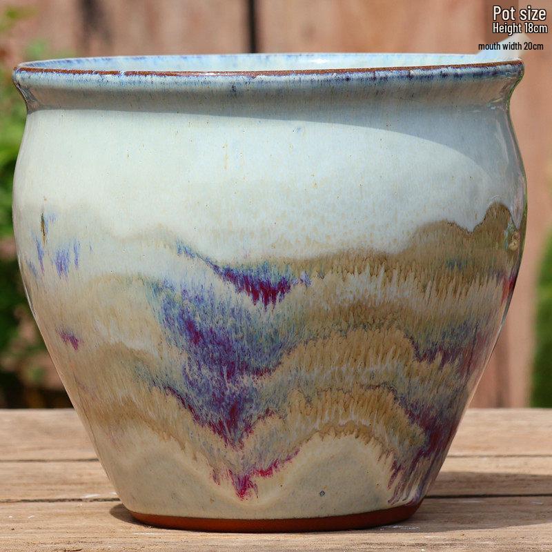 Large Ceramic Terracotta Flower Pot for Balcony and Living Room - Ideal for Succulents, Orchids, Green Radish, and Plants
