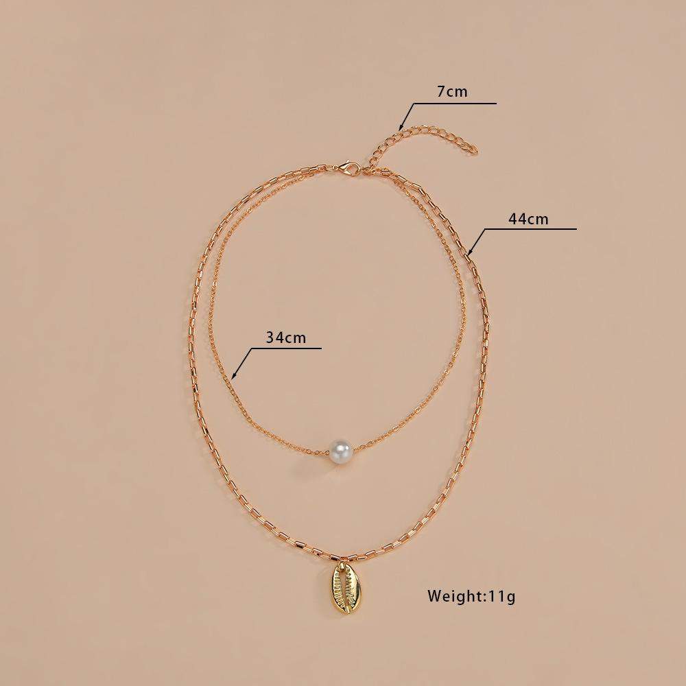 Простое жемчужное ожерелье, металлическая ракушка, двухслойное женское ожерелье, в сочетании с ожерельем из сплава с ветром