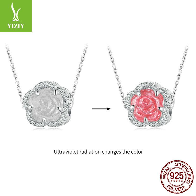 Uv Color-Changing Rose Flower Diy Beads, Elegant And Advanced S925 Silver Beads Loose Beads