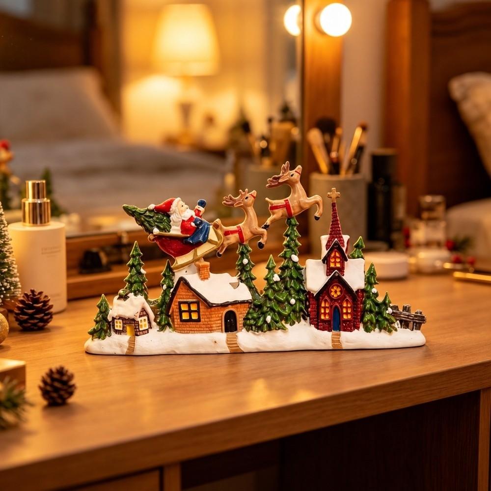 PVC Christmas Village Figurine Snow Scene Design Reindeer Tabletop Ornament Festival