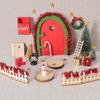 Miniature Christmas Scene Model Wooden Elf Door Set Handmade Mini Wood Door Festive Holiday Dollhouse Decor