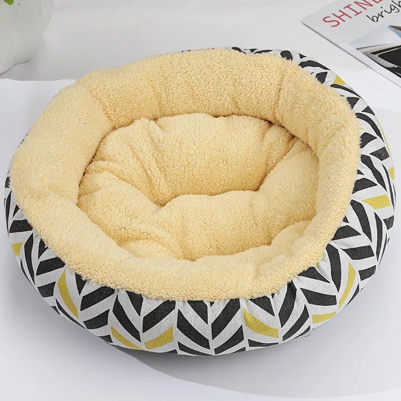 Теплые коврики для кошачьей кровати, круглые вольеры для кошек и собак, флисовые плюшевые подушки с рисунком