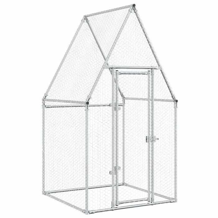 VidaXL Chicken Cage Silver 100x100x190 Cm Galvanized Steel, Chicken Coop, Chicken Run, Chicken Coop with Run, Hut 172549