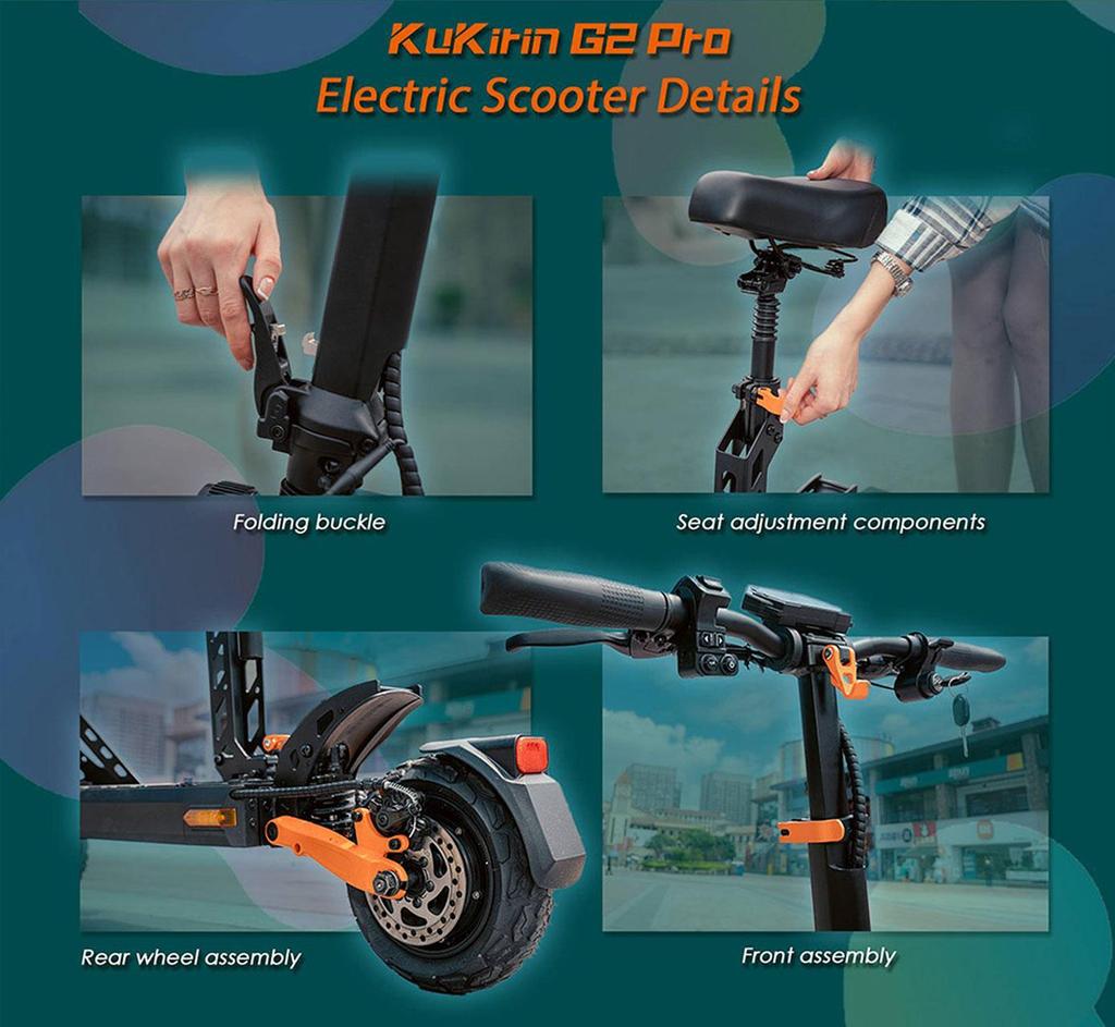 Electric Scooter Foldable Kukirin G2 Pro 600W Motor Top Speed 45Km/h With Removable Seat 48V 15.6AH Range 58Km Load 120Kg