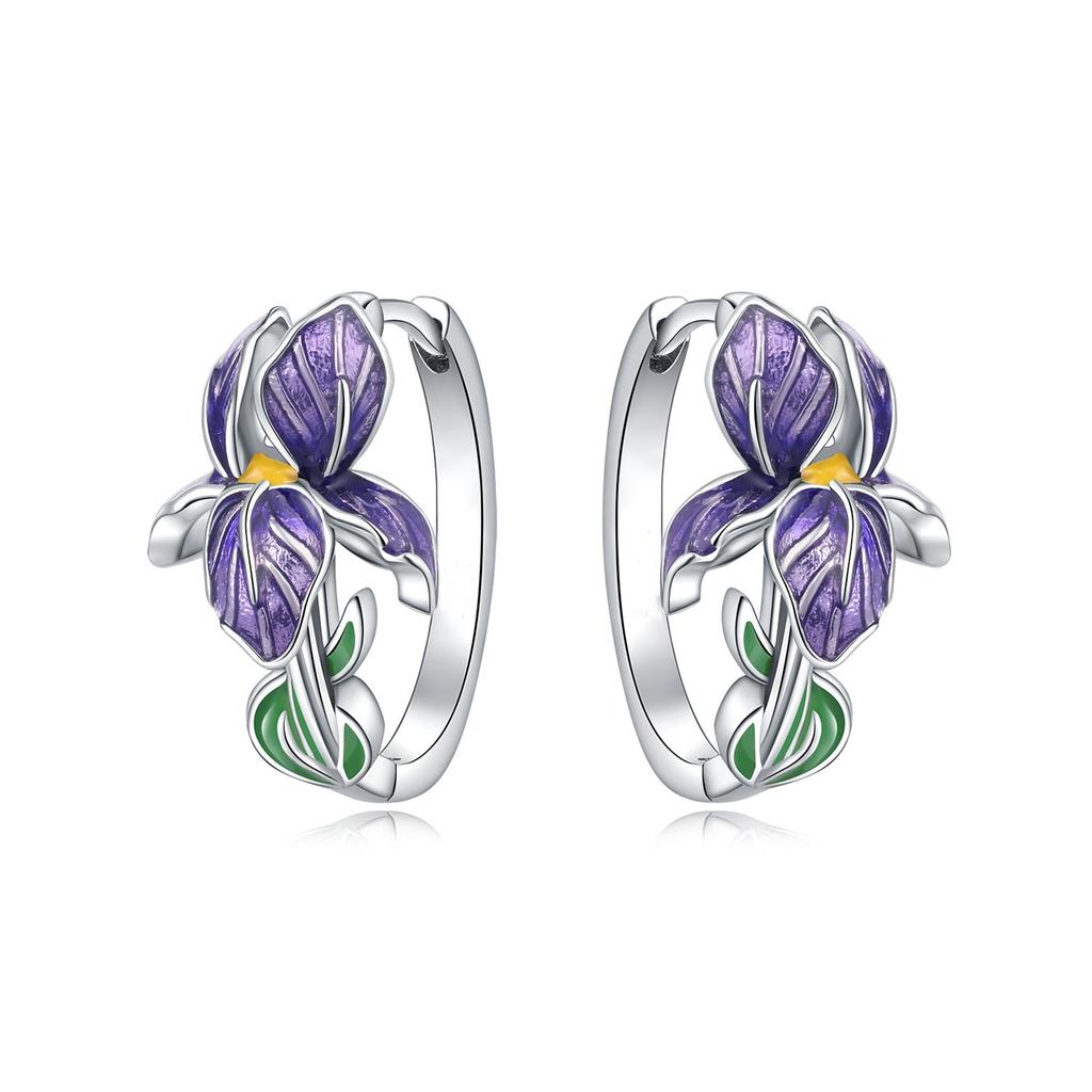 S925 Silver Vintage Lace Vine Earrings Colorful Floral Gemstone Hoop Earrings Jewelry Accessories