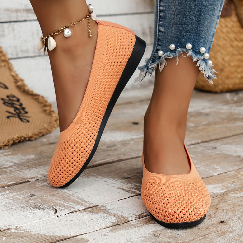 Fashion Women's Round Toe Flat Shoes Solid Color Knitted Casual Breathable Ballet Flat Shoes Casual Loafers