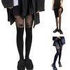 Women Jacquard Pattern Patchwork Mock Suspender Tights Sexy Faux Thigh High Socks JK Girls Black Pantyhose Stockings
