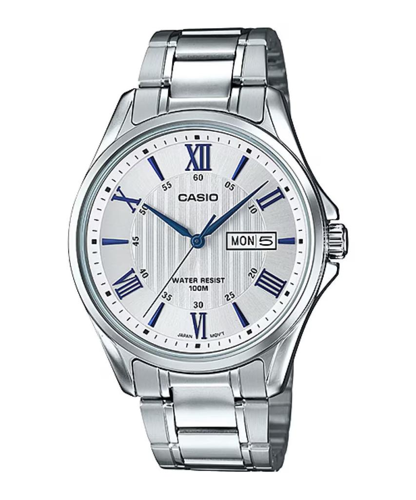 Casio Vintage Classic Нержавеющая сталь Римские цифры Серебристый циферблат День недели Дата Аналоговые часы MTP1384D-7A2V Мужские