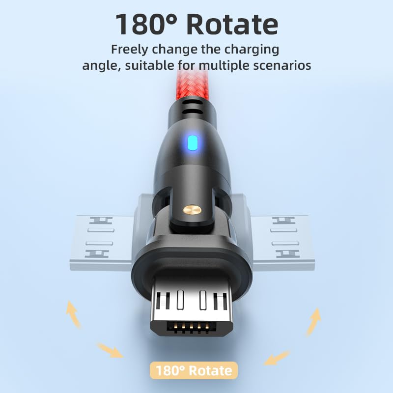 Micro USB Cable L-shaped 180 Degree Rotation Fast Charging [Set of 3 1M+1M+1M] High Speed Data Transfer Micro Made of Reinforced TPE Micro Charging