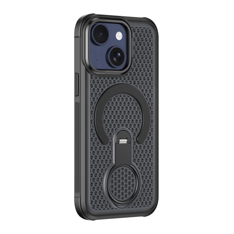 Colorful Hollow‑Cut Cooling Magnetic Phone Case 360° Rotatable Ring‑Holder Anti‑Drop Protective Shell Heat‑Dissipation Cover For iPhone