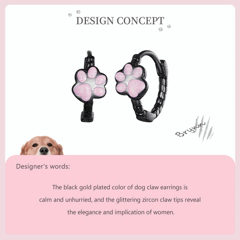 WOSTU 925 Sterling Silver Black Gold Pink Pet Cat Claw Hoop Earrings Women Lovely Animal Drop Ear Clips Birthday Jewelry Gift