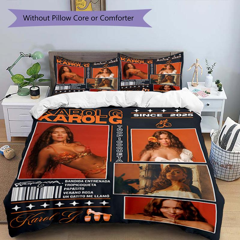 3pcs Duvet Cover Set (1*Duvet Cover + 2*Pillowcase, Without Core), Karol G Print Bedding Set, Bedroom Decor, All‑Season, Birthday Gift