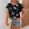 Summer New, Casual and Fashionable High-quality Fashion Printed Shoulder Short-sleeved T-shirt for Women