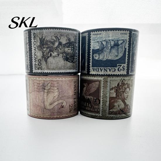 Classical Stamp Tape Vintage Washi Roll, Aesthetic Decorative Masking Tape, Retro Roll Adhesive for DIY Art Crafts, Journaling Scrapbooking Supplies