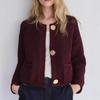 Women Short Knitwear Jacket 2025 Autumn Winter New Large Pockets Three Button Sweater