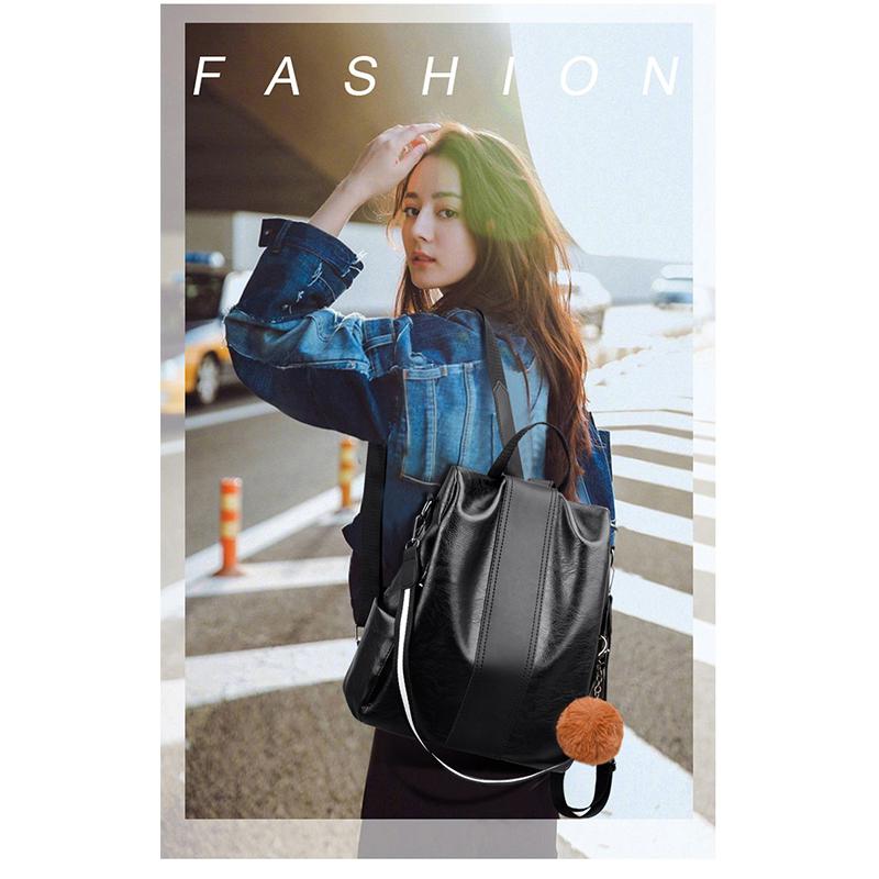 Soft Leather Backpack Women's Anti-theft Schoolbag Lightweight Shoulder Bag Satchel Handbag Travel Daily and Shopping Bag