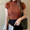 Basic Knit Turtleneck Women T Shirt Summer Spring Ribbed Cotton Pullover Tops Soft Female Short Sleeves Tshirt