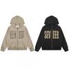 Leopard Patch Letter Rivet Zip Hoodie Loose Vintage Sweatshirt Men Women