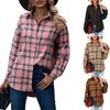 Womens Button Down Flannel Shirts Long Sleeve Plaid Shackets Business Casual Blouse Top