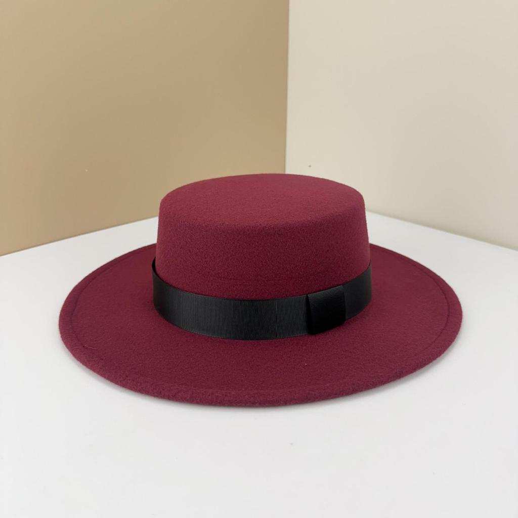 Top Hat British Black Flat Top Hat Hepburn Gentleman Jazz Hat Flat Brim Woolen Wide Brim Men'S And Women'S Hats