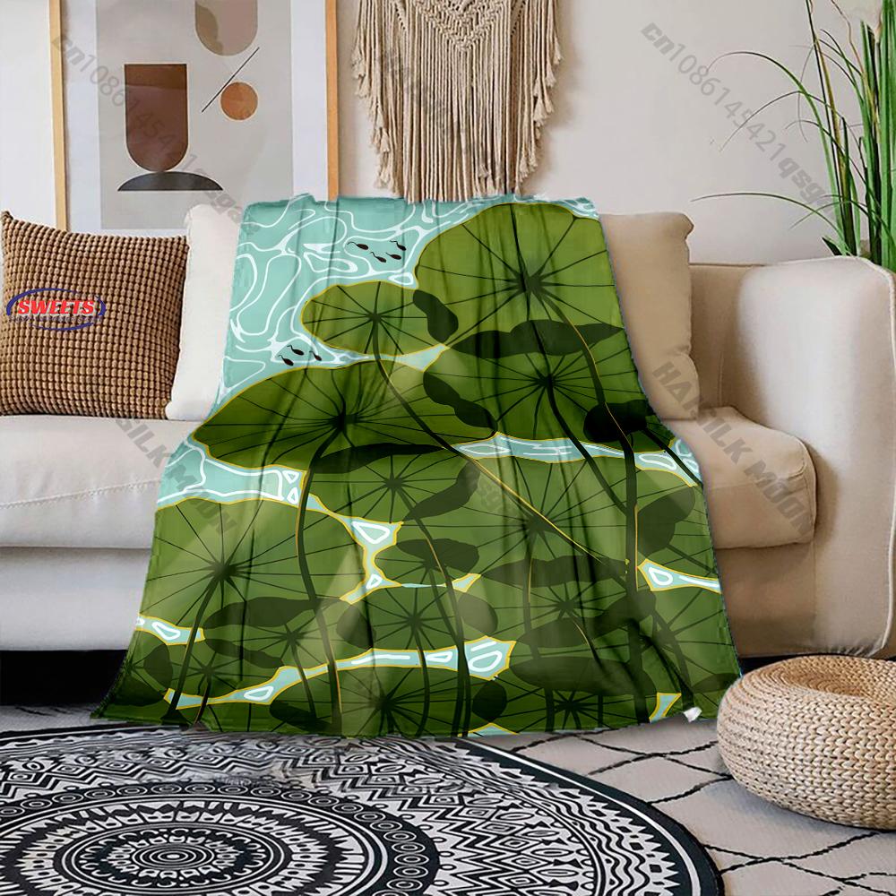 1PC Lotus Leaf Pattern Print Blanket Warm Soft and Comfortable Home Travel Blanket Sofa Bedding Cover Blankets Gift for Friends