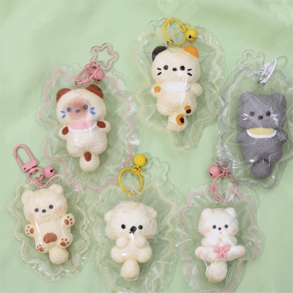 Squishy Pendant Cat Squeeze Keychain Food-Grade Silicone Cat Fidget Toy Fidget Hand Relaxation