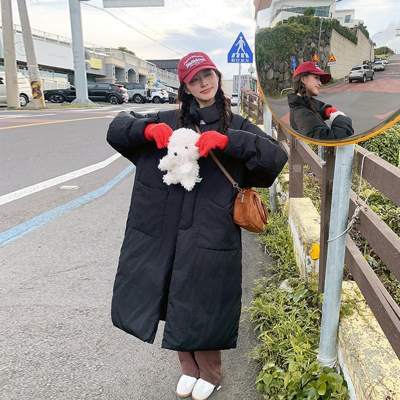 Womens Knee-Length Thick Puffer Coat 2026 Winter Warm Cotton-Padded Jacket Loose Fit Stand Collar