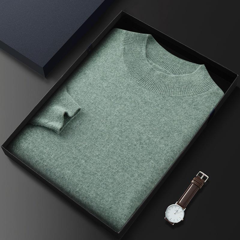2023 Men's Plus Size Cashmere Sweater - Business Casual, Half-High Neck, Autumn/Winter Knit