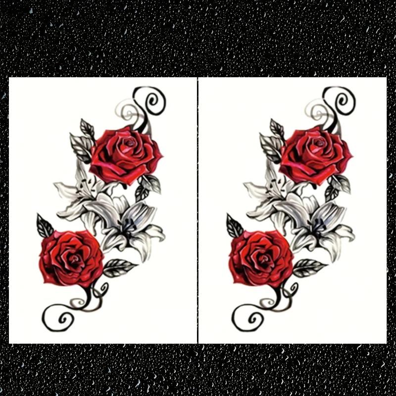 Red Temporary Rose Flower Arm & Leg Tattoo Stickers, Stripper Chest & Thigh Design, Waterproof, Perfect For Women