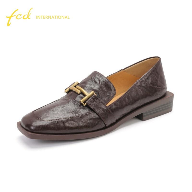 2026 Sheepskin Women's Shoes Square Head Comfortable Coarse Heel Le Fu Shoes Deep Mouth Design Low Heel Lightweight Women's Single Shoes Versatile