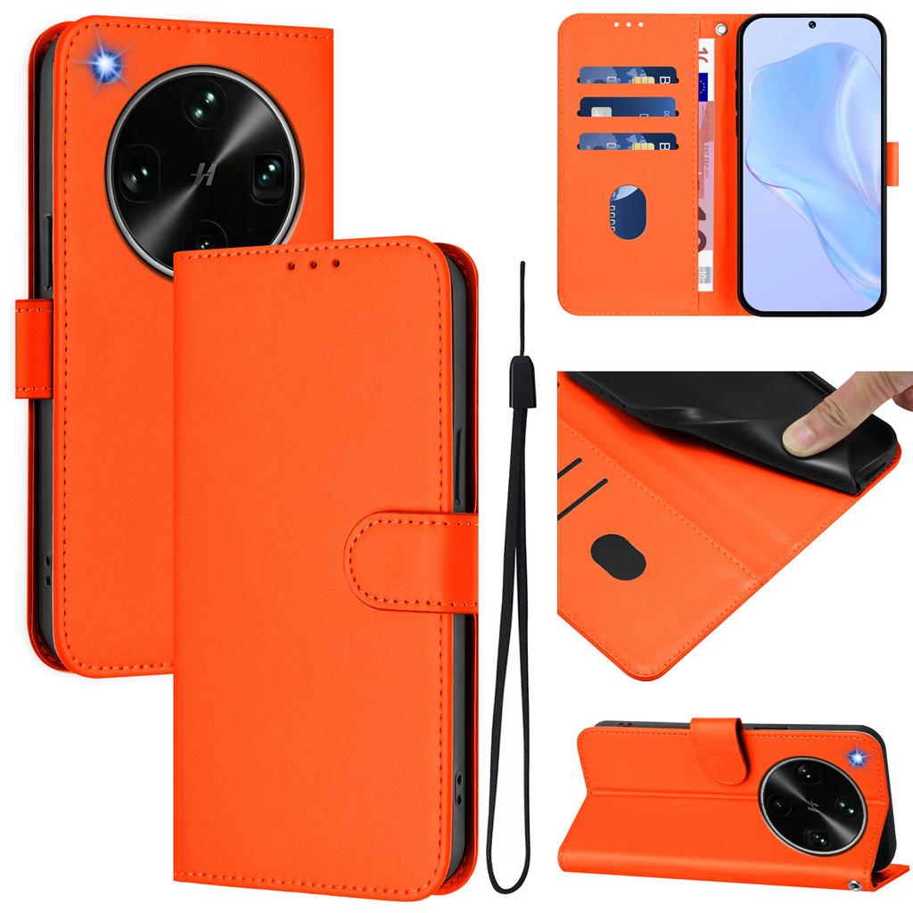Wallet Case for Find X9 Ultra - Leather/PU, Orange, With Lanyard