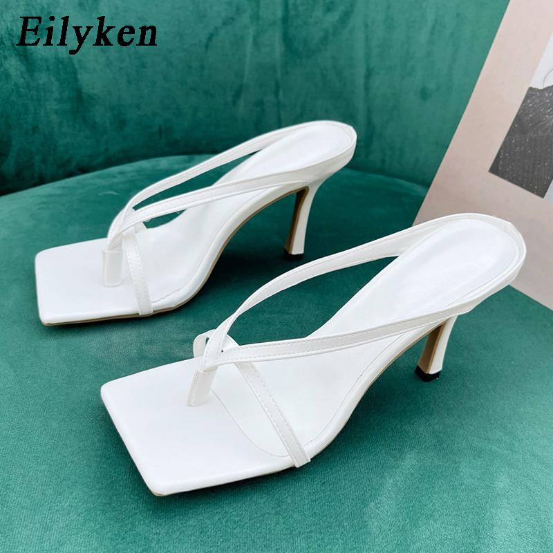 Fashion Eilyken New Slipper High Heels Shoes Fall Best Street Look Females Square Head Toe Clip-On Strappy Women Sandals Slides