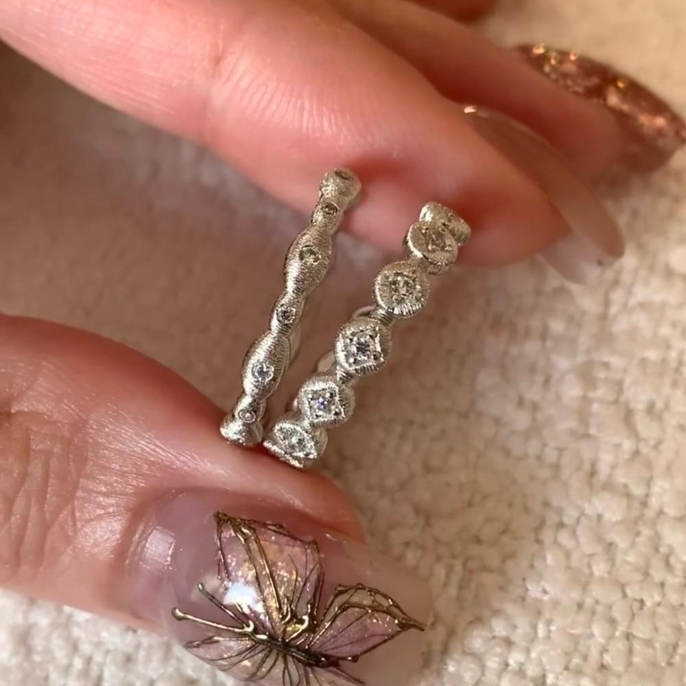 Vintage Maillard Style Brushed Micro Inlaid Zircon Rings for Women Stackable Minimalist Elegant Tail Ring Set