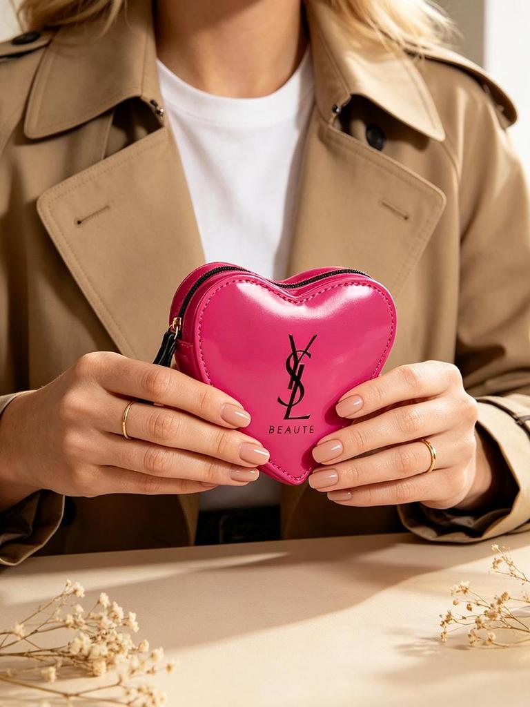 Косметичка-пенал YSL Makeup Peripheral, мини-косметичка на молнии в форме сердца с ремешком на запястье, портативный органайзер для помады, наушников, ключей