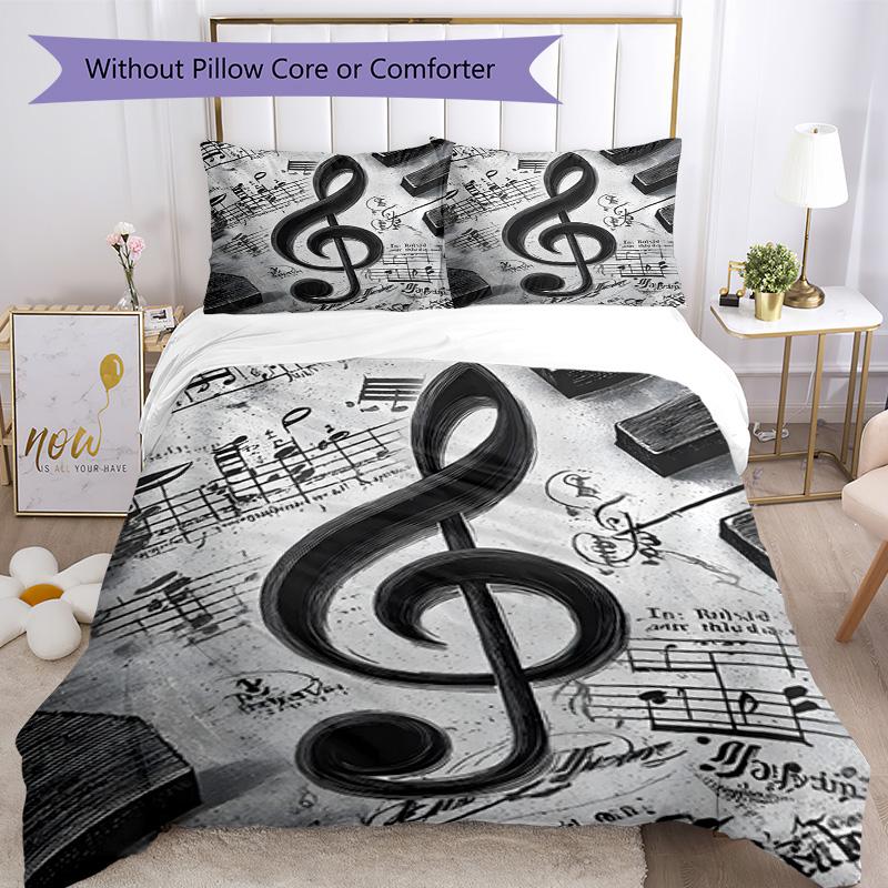 Music Notes Harmony 3‑Piece Bedding Set,Soft Duvet Cover with 16 Pillowcases,Multi‑Scene Home Dorm Use,Ideal Gift for Birthday & Holiday