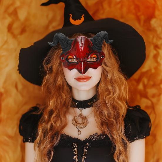 Маска Демона на половину лица Реалистичная Красная Маска Сатаны Козла с регулируемым ремешком Костюм для Хэллоуина, косплея, вечеринки