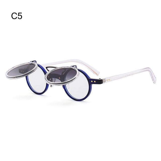 Steampunk Flip Up Sunglasses Retro Rivets Vintage Small Round Popular Sun Glasses Double -Layer Flip Lens Punk Eyeglasses Uv400