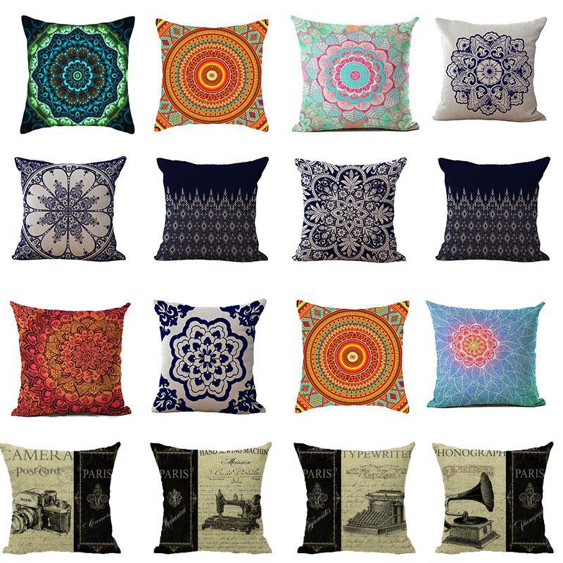 Chic Vintage Cotton Linen Throw Pillow Case Cushion Cover For Sofa And Bedside