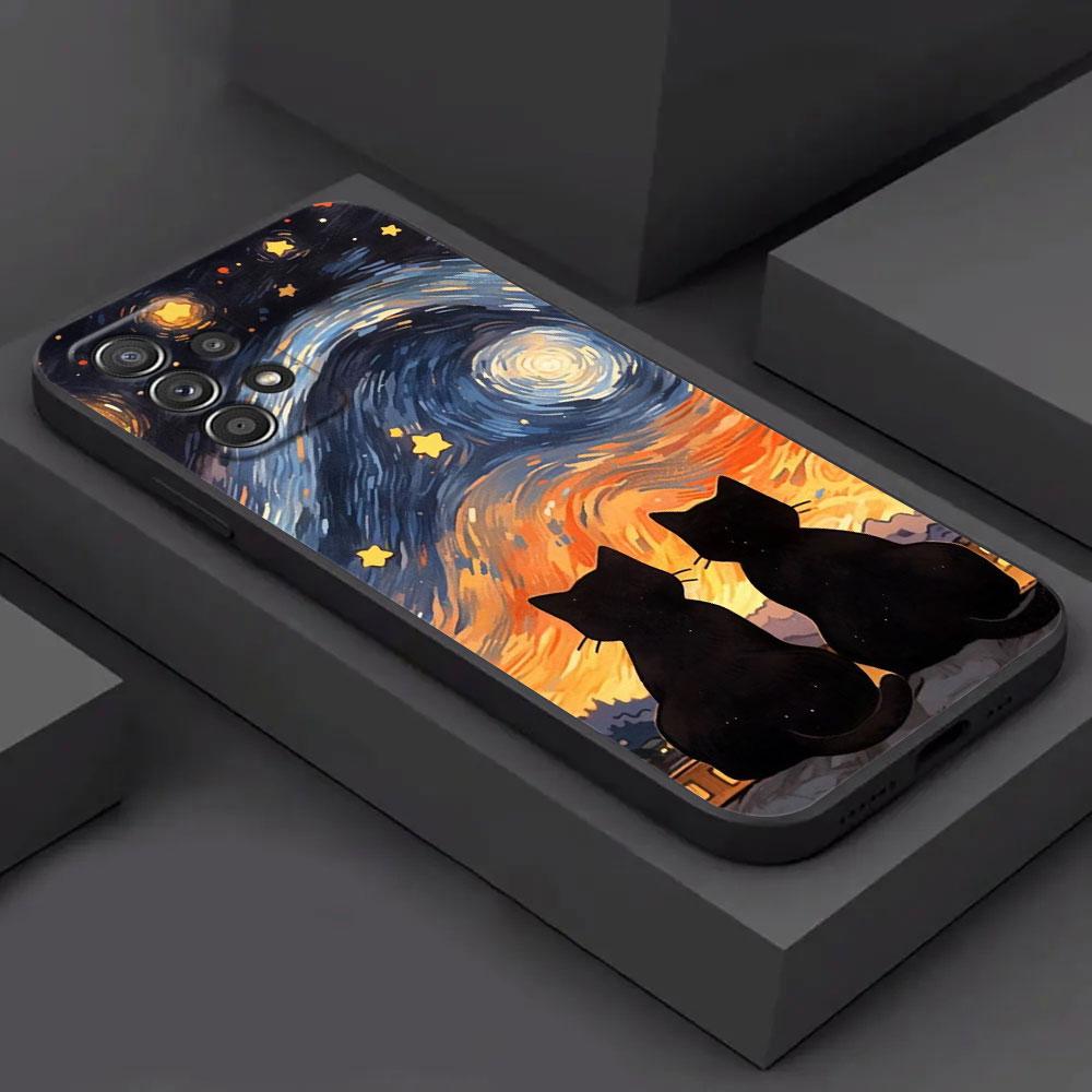 Кот Ван Гог Звездное небо Для Samsung Galaxy A55 Чехол A54 A52S A53 5G A51 A34 A35 A33 A32 A50 A72 A71 A30 A7 2018 Чехлы Мягкая обложка
