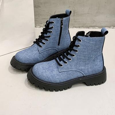 Модные тканевые ботильоны на толстом каблуке, осенние новинки, с круглым носком, шнуровкой спереди, боковой молнией, платформой, противоскользящие, износостойкие, короткие ботинки