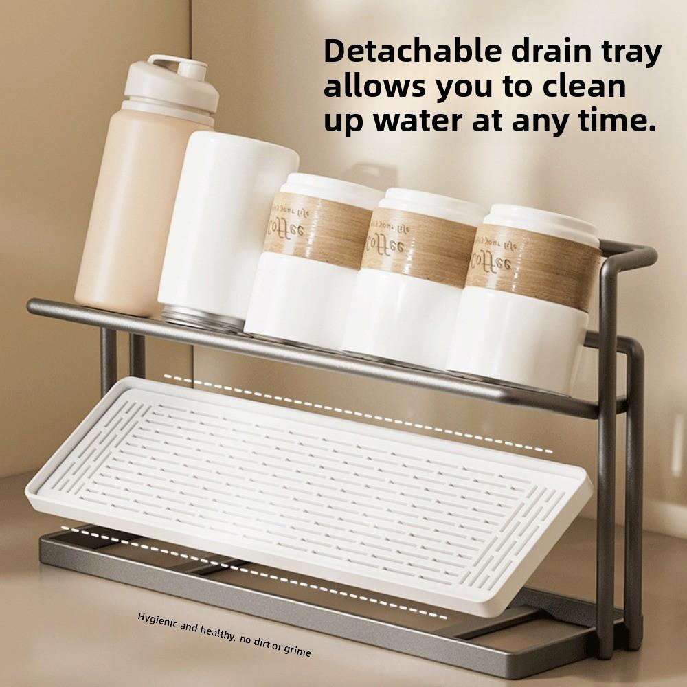 Sink Storage Rack Drain Cup Rack Carbon Steel Cup Storage Tray 2Layer Cup Storage Rack Countertop