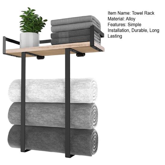 Настенная вешалка для полотенец с деревянной полкой, прочная, несущая, простая установка, органайзер для хранения рулонных полотенец в ванной комнате