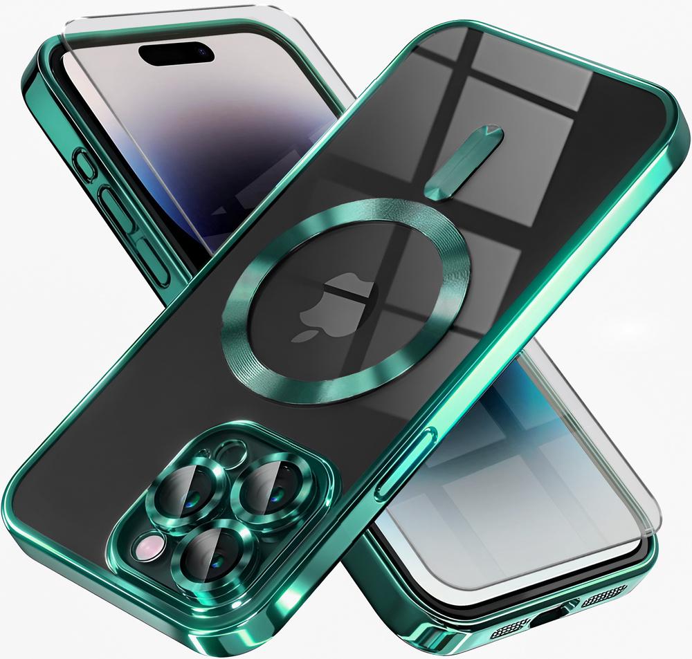 iPhone 14 Pro Case, Electro MagSafe, Green + Screen Protector