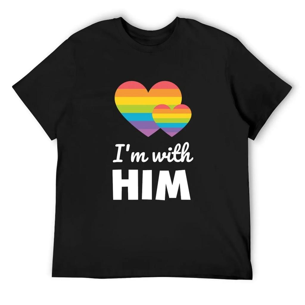 I'm With Him LGBTQ Rainbow Gay Couple T Shirt T-Shirt anime stuff vintage graphic tee cotton graphic tees outfits for men