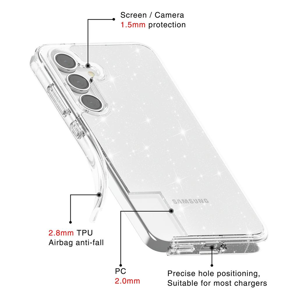 Чехол для Samsung Galaxy S25 FE Сверкающий порошок Блестящий Блестящий Мягкий ТПУ+Твердый ПК Задняя крышка