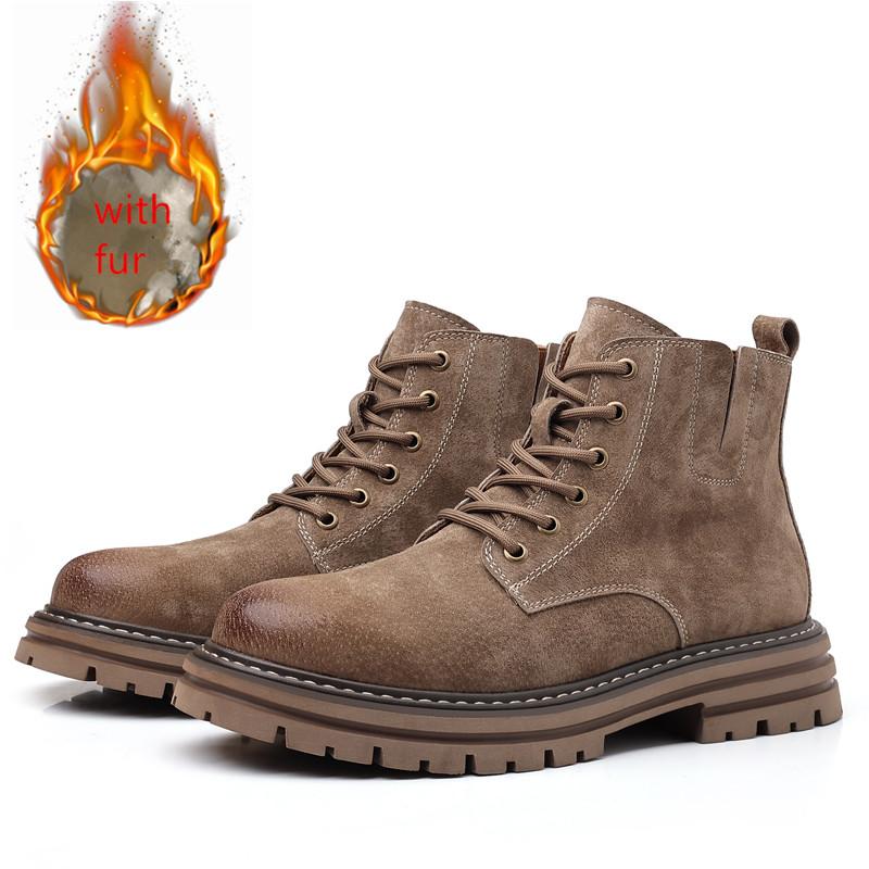 Мужские ботинки из коровьей замши, повседневные высокие зимние ботинки, мужская обувь, меховые, плюшевые, теплые, мотоциклетные ботинки Zapatos Hombre