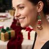 Red Green Holiday Decor 1 Pair Christmas Wooden Dangle Drop Earrings for Women, Cute Santa Women Seasonal Accessories Gingerbread Candy Cane Earrings,