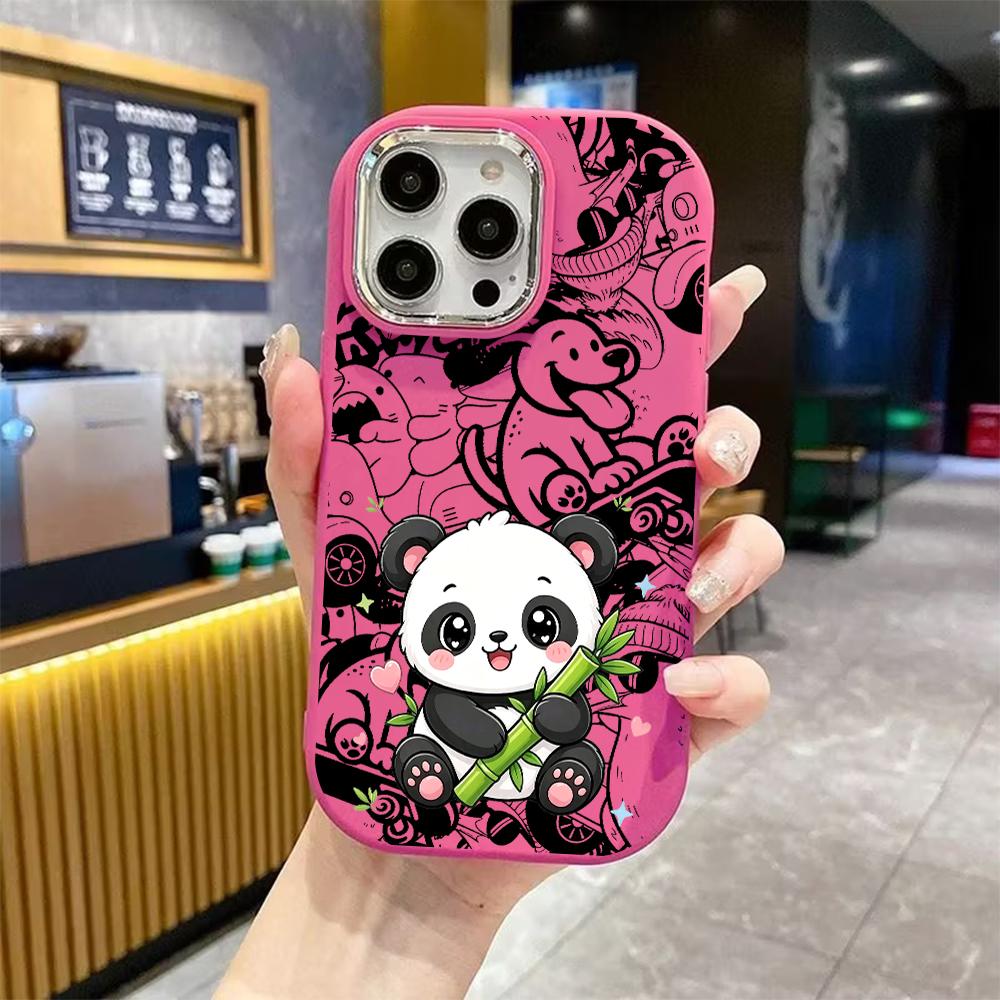 Phone case: 2D flat design, fits iPhone 18 17 16 15 14 13 Pro, cute panda, perfect Christmas and Halloween holiday gift